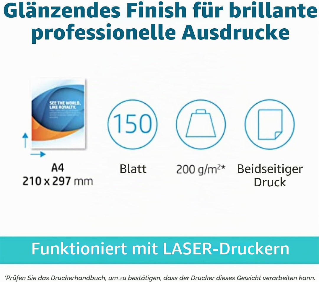 HP Professional Business Laser-Papier (A4, 150 Blatt, glänzend, 200 g/m²) glänzend A4 200g/m, glänze
