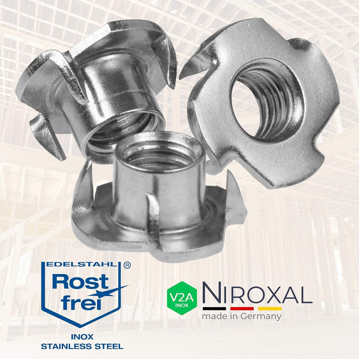 Einschlagmuttern M10 Edelstahl 100 Stück Einschlagmutter V2A mit 4 Einschlagspitzen metrischem Gewin