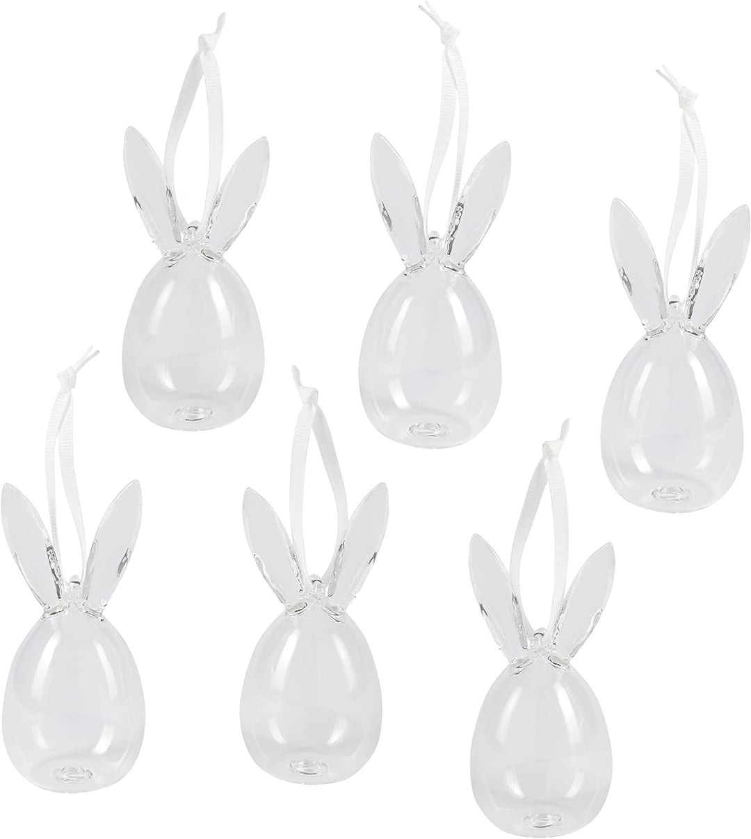 Lights4fun 6er Set Ostereier mit Hasenohren aus Glas Transparent Osterdeko