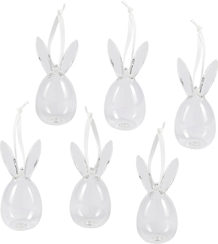 Lights4fun 6er Set Ostereier mit Hasenohren aus Glas Transparent Osterdeko