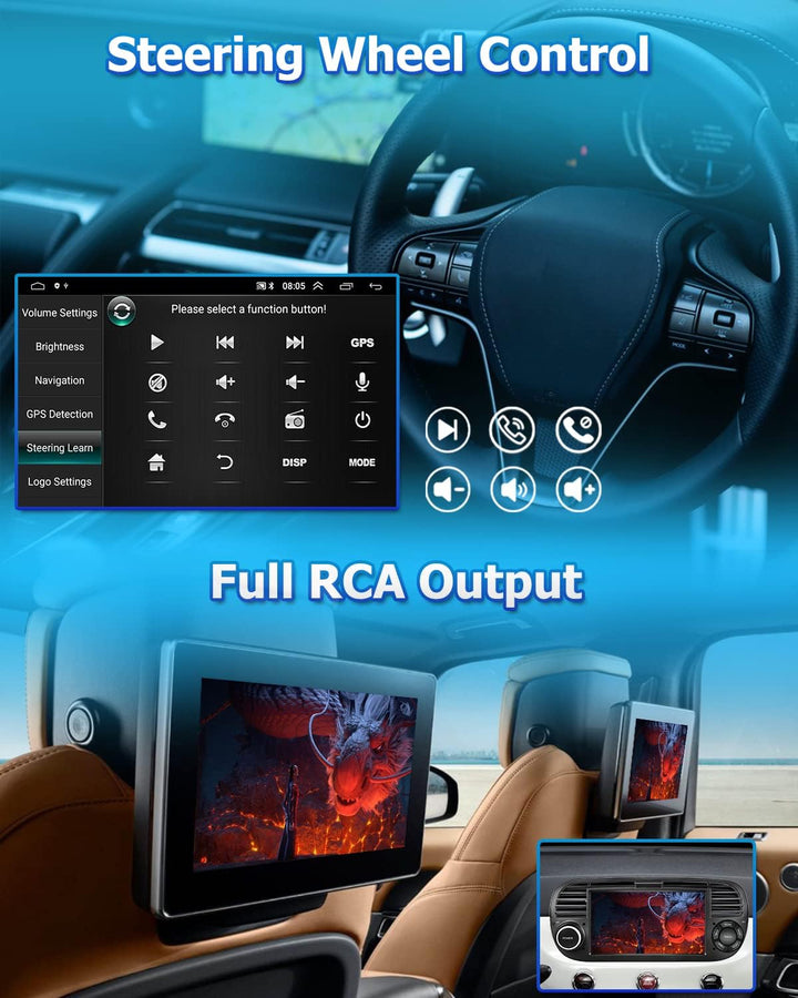 Hikity Android 13 Autoradio für FIAT 500 (2007-2015) mit Navi 7 Zoll Autoradio Bluetooth mit Bildsch