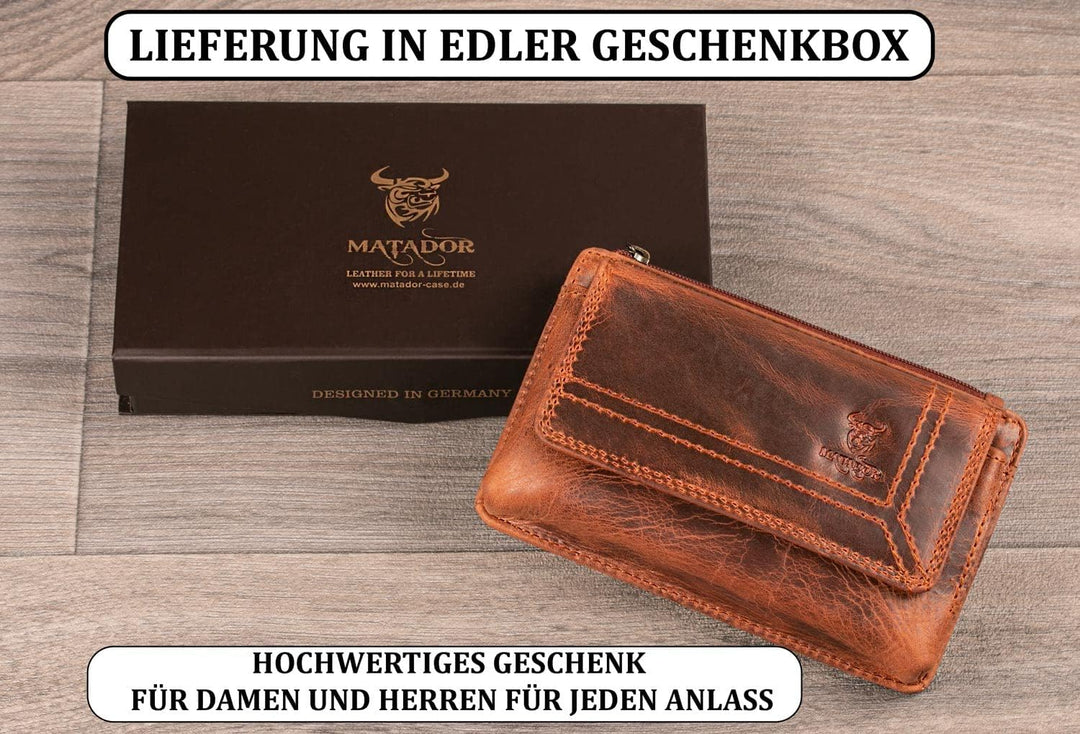 MATADOR Echt Leder Gürteltasche mit Klettverschluss und YKK Reissverschlussfach mit RFID Schutz für