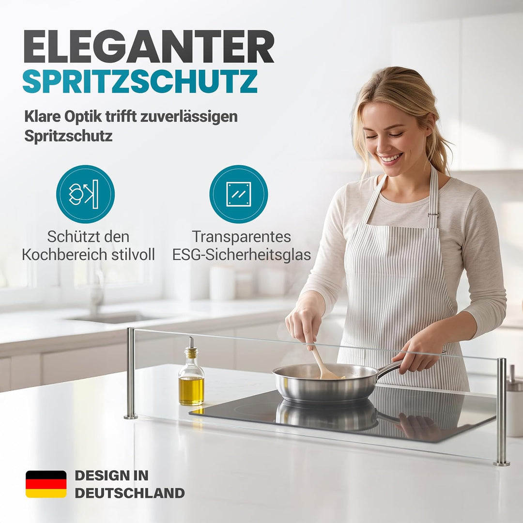 Spritzschutz Protect Herd Kochinsel Edelstahl mit Glasplatte 60cm Breite, 60cm