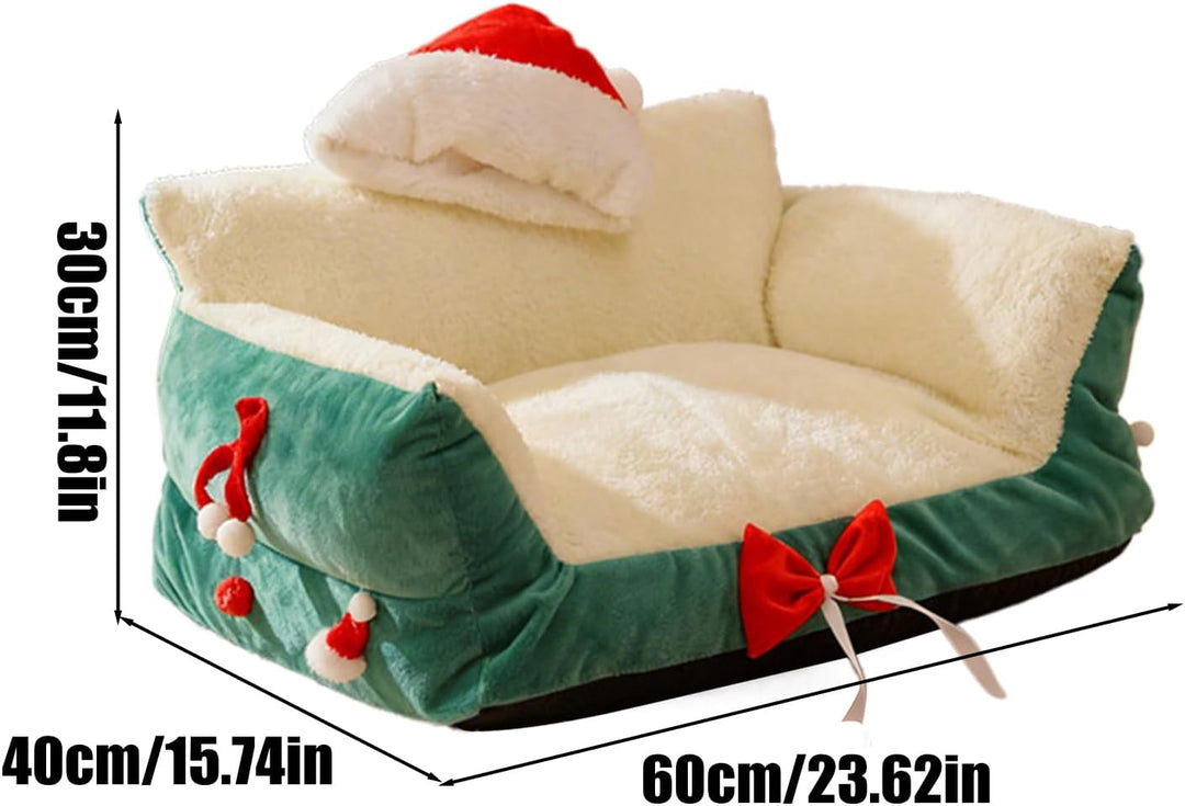 Katzen-Couchbett, Weihnachts-Lounge mit Weihnachtsmannmütze, stützendes Haustier-Sofa – für Küche, S