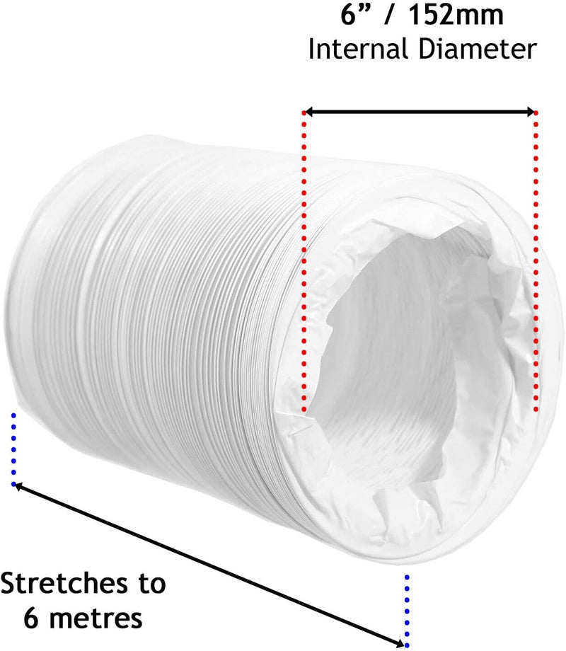 SPARES2GO Klimaanlagenschlauch PVC flexibel Entlüftungsrohr Universal (15,2 cm x 6 m, weiss)