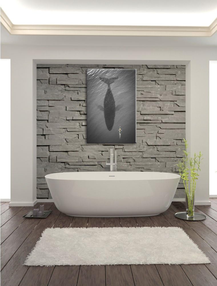 Wal so gross Boot so klein schwarz/weiss Format: 100x70 auf Leinwand, XXL riesige Bilder fertig gera