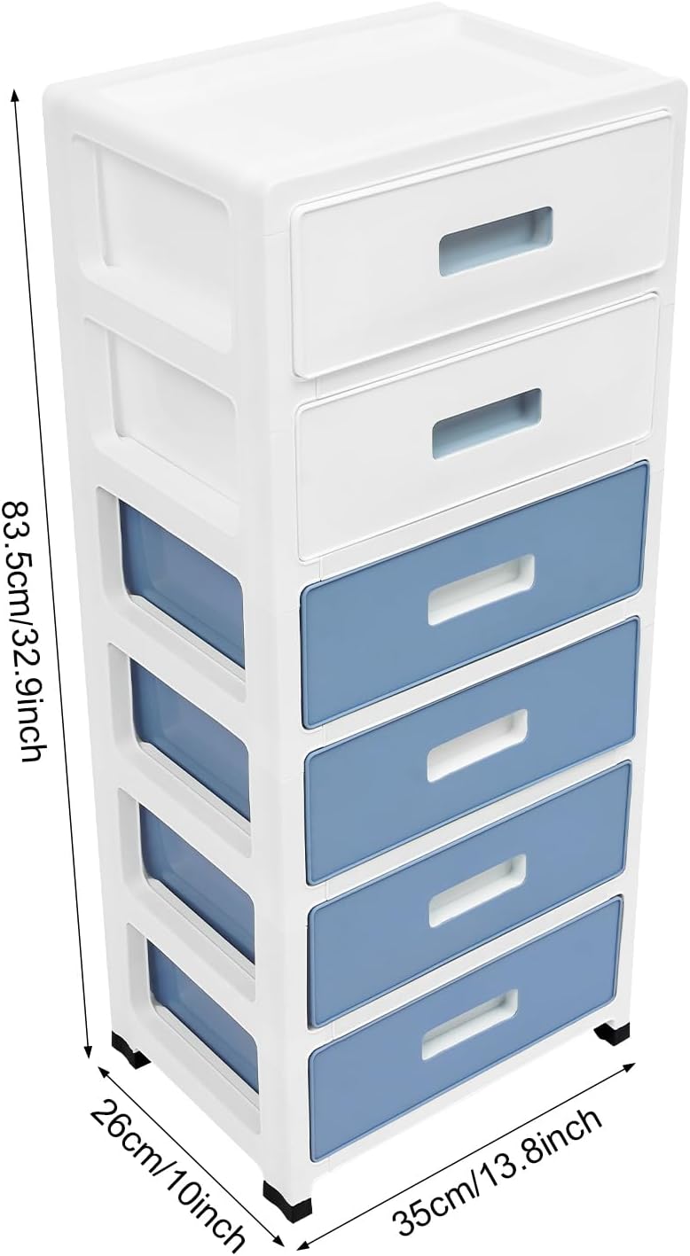 Schubladenschrank Kunststoff mit Rollen, Rollcontainer mit 6 Schubladen, 35 cm breiter mobiler Aufbe