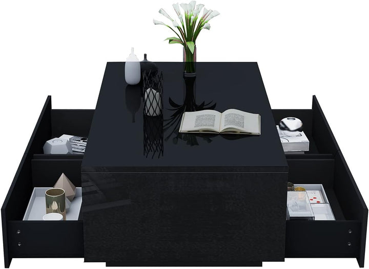 Senvoziii Couchtisch für Wohnzimmer, Beistelltisch Moderner Holztisch, Schwarz Glanz Kaffeetisch mit