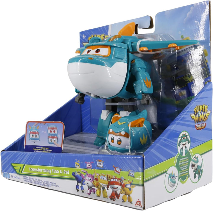 Super Wings EU770447 - Transforming Tino & Pet, ca. 14,5 cm grosse verwandelbare Spiel-Figur mit ca.