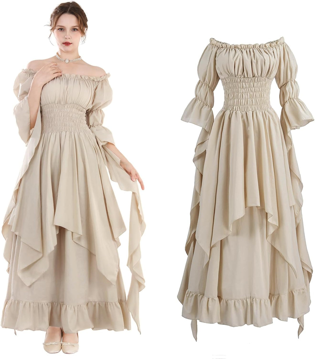 Fiamll Viktorianisches Kleid Renaissance Kostüm Frauen Gothic Hexenkleid Mittelalterliches Hochzeits