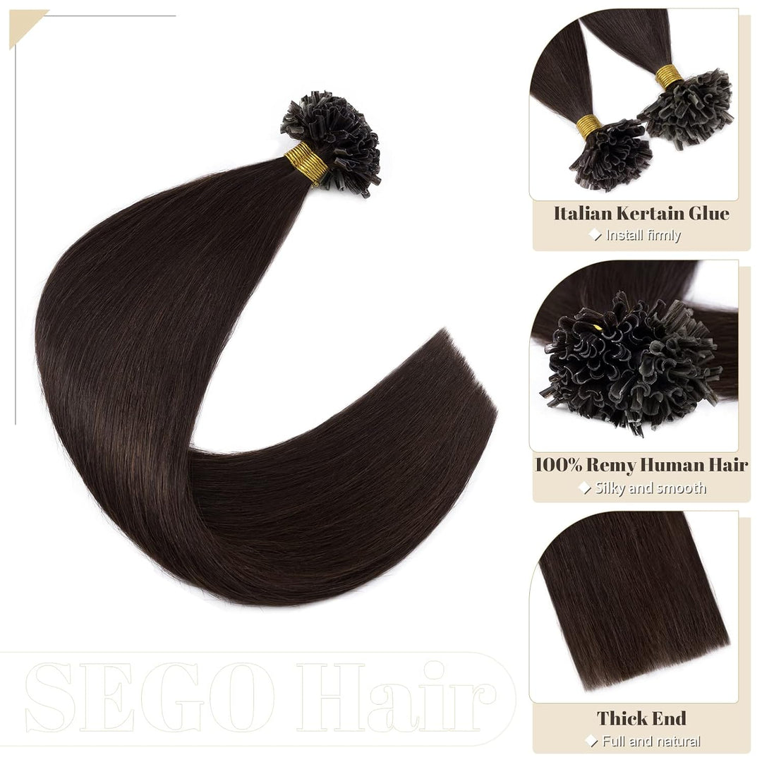 SEGO U Tips Extensions Echthaar Bondings 0.5g/Strähnen Keratin Haarverlängerung Glue 100 Strähnen gl