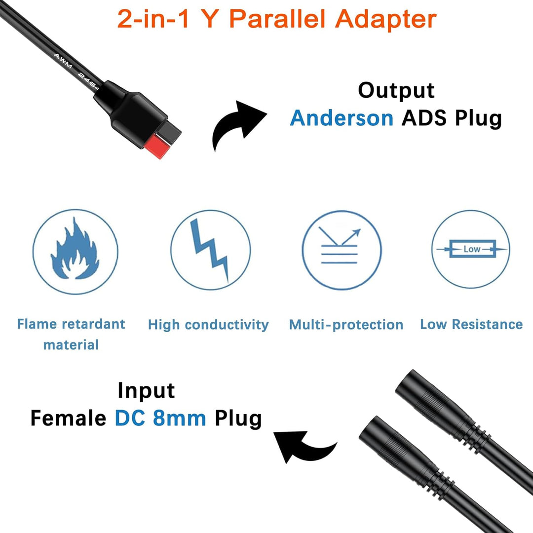 DC 8 mm Adapter auf Anderson Y Parallelkabel Solarpanel Parallelverbindungsschutz Rückstromschutz La
