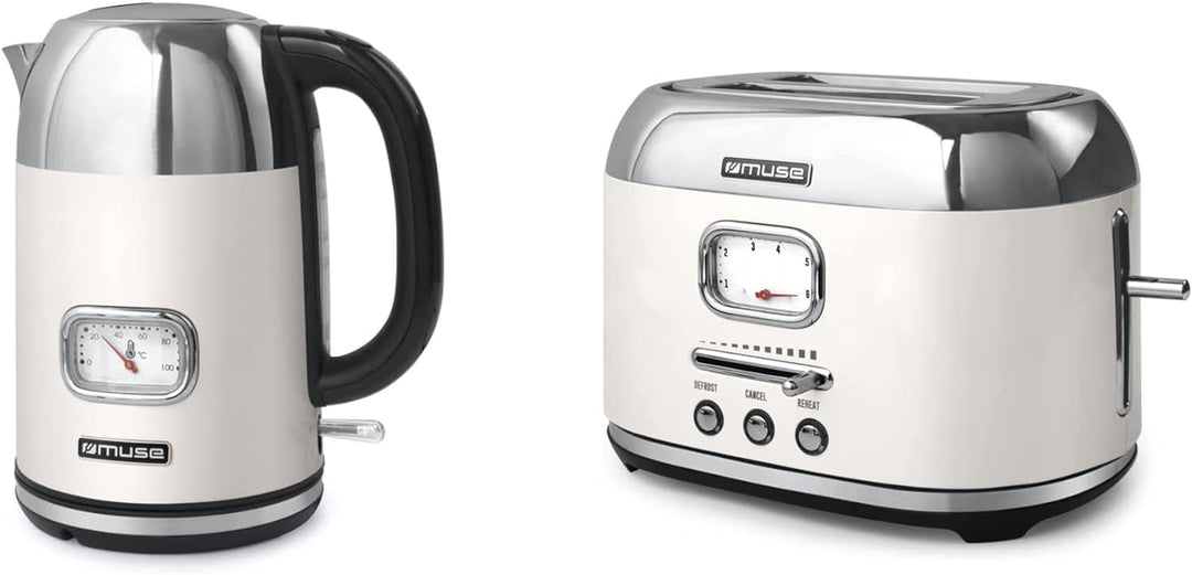 Muse Wasserkocher und Toaster Set, 2er Frühstücks-Set mit Retro Wasserkocher und 2 Scheiben Toaster