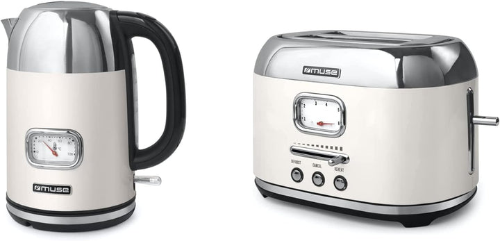 Muse Wasserkocher und Toaster Set, 2er Frühstücks-Set mit Retro Wasserkocher und 2 Scheiben Toaster