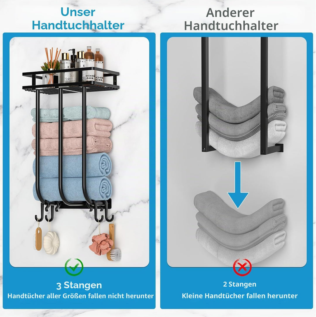 Handtuchhalter Bad mit 4 Haken, Handtuchhalter zur Aufbewahrung von Badetüchern, Handtuchhalter Wand