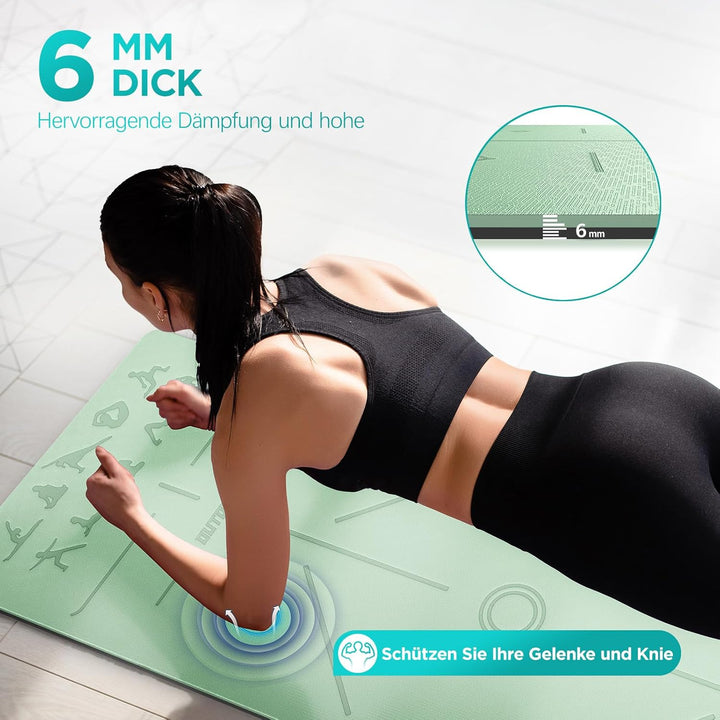 OUTDOUSE Yoga Matte, TPE 6mm Dicke Hautfreundliche Yogamatte Rutschfest Gymnastikmatte Pilates Gymna