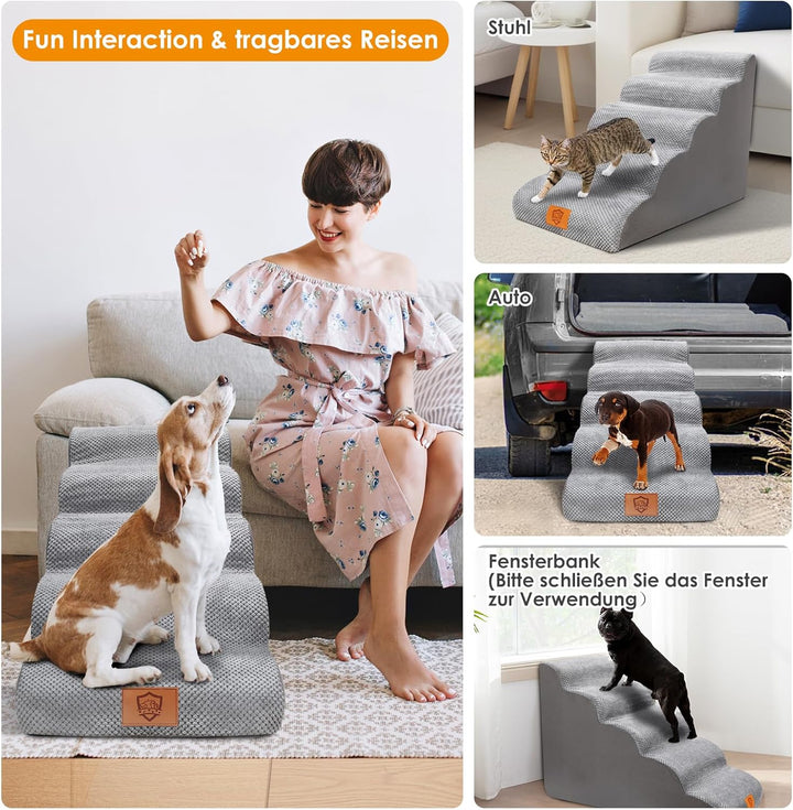 Zvonema Hundetreppe, Hundetreppe für Kleine Hunde, rutschfest Hunde Treppe 5 Stufen, Haustiertreppe