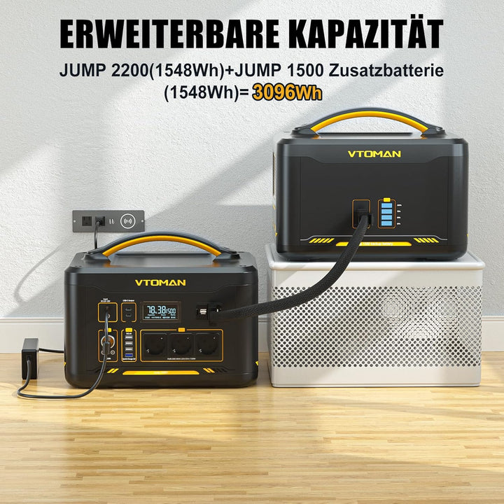 VTOMAN Jump 2200 Tragbare Powerstation - 1548Wh/2200W(Spitze 4400W) LiFePO4 Batterie Solargenerator