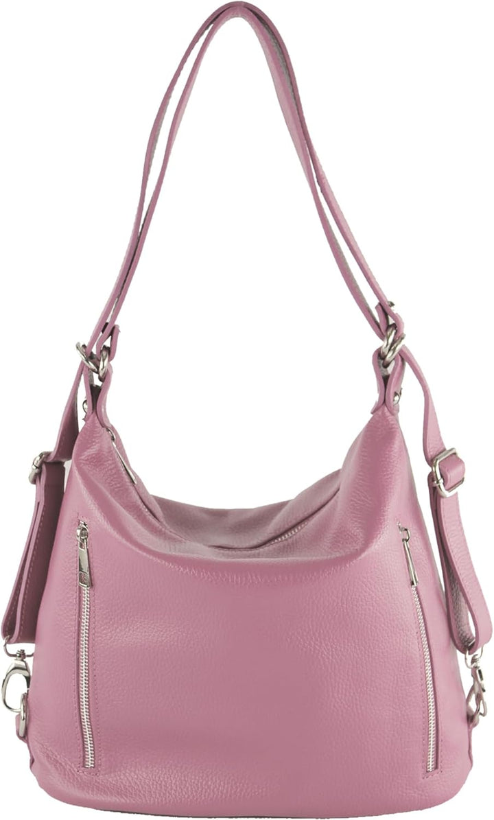 modamoda de - T249 - ital. Damen Rucksack Tasche 2 in 1 aus Leder Altrosa, Altrosa