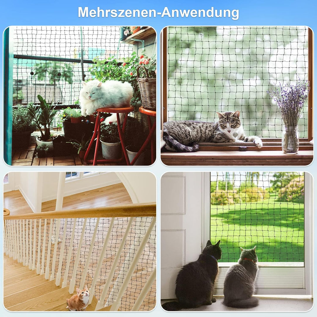 Aystkniet katzennetz für Balkon, 6 x 3 m Katzennetz Drahtverstärkt Schwarz mit 20M Befestigungsseil