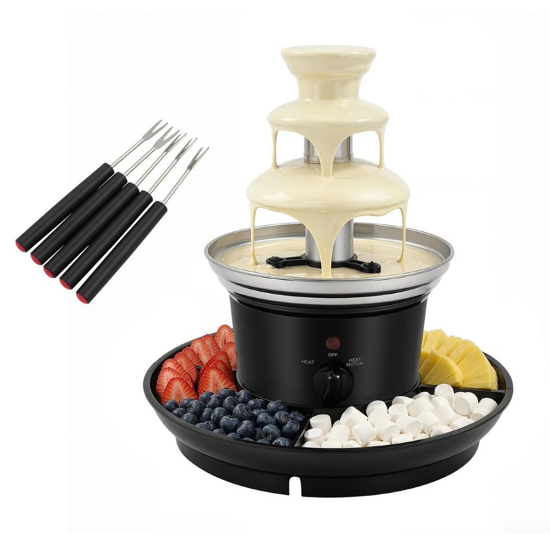 25W Edelstahl Schokoladenbrunnen 3-stufig, Elektrischer Chocolate Fountain mit 5 Gabeln, Party Schok