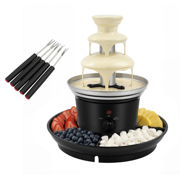 25W Edelstahl Schokoladenbrunnen 3-stufig, Elektrischer Chocolate Fountain mit 5 Gabeln, Party Schok
