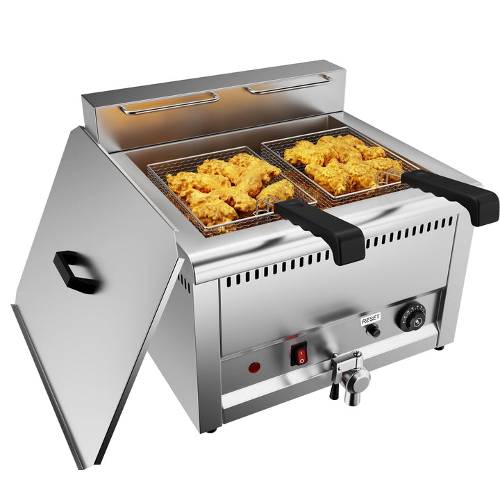 TAIMIKO Kommerzielle elektrische Fritteuse, 22 l, 5000 W, grosser Tank, elektrische Fritteuse mit Ed