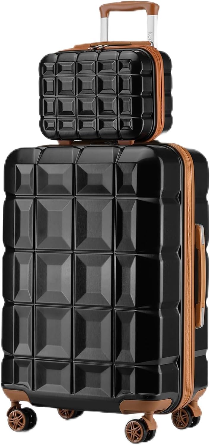 KONO Gepäck-Sets Kofferset 2 Teilig Gross Koffer mit Beautycase (72cm+Kosmetikkoffer, Schwarz/Braun)
