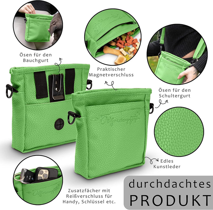 Ostfriesenpfoten® Leckerlibeutel 'Frieda' für Hunde aus hochwertigem Kunstleder - Grün Grösse M - Fu