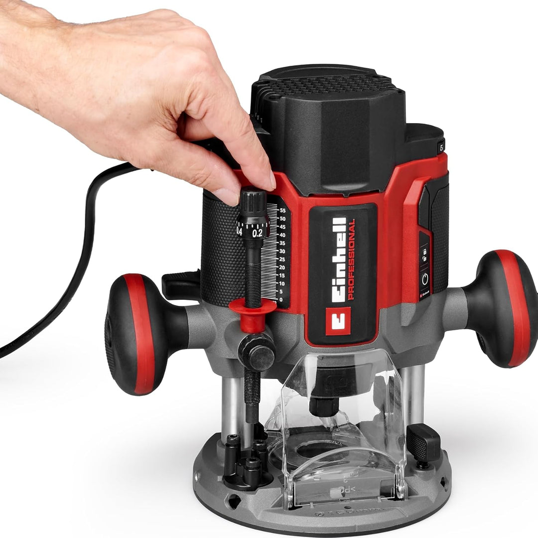Einhell Professional Oberfräse TP-RO 1400 E (1400 W, Hubhöhe 55 mm, Spannzangen Ø 6 und 8 mm, LED-Li