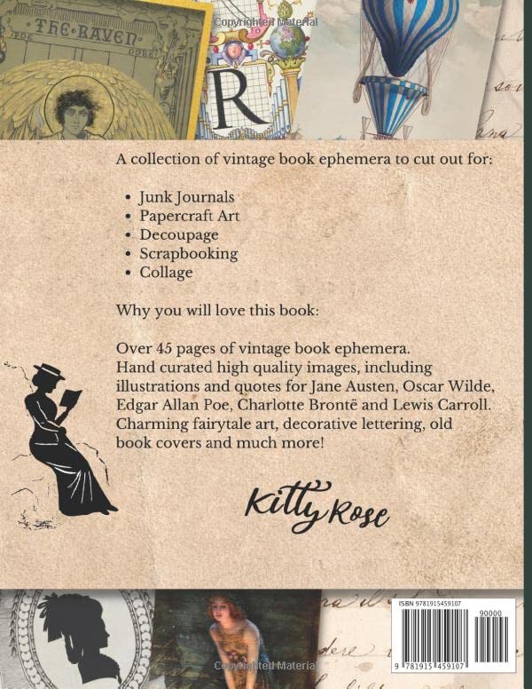 Vintage Book Lover Ephemera: Image Collection Of Literary Quotes And Illustrations To Cut Out For Ju