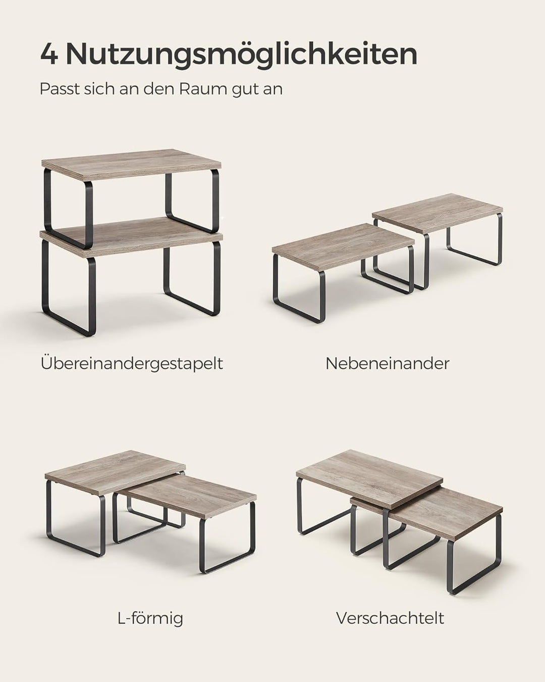 SONGMICS Gewürzregal, 2er Set Küchen-Organizer, Küchenregal, Schrank-Organizer Küche, erweiterbar, k