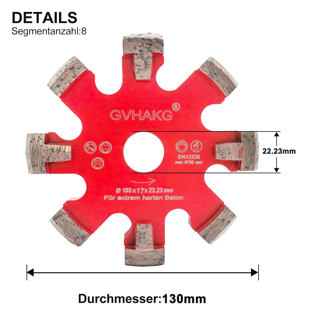 Diamant Frässcheibe/Räumscheibe130mm, 8 U-Segmente 17 mm Räumscheibe für Fussbodenheizung Sehr Harte