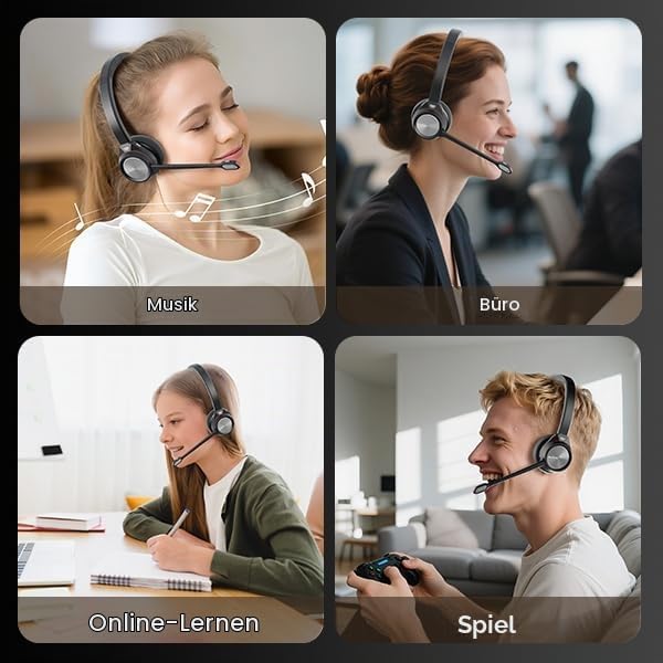 Bluetooth Headset mit Mikrofon Noise Canceling, Wireless Headset mit USB Dongle für PC, 40 Stunden S