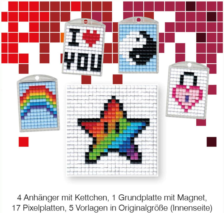 Pixel P90033-63501 Spass Bastelset 16, zur Gestaltung von 4 Schlüsselanhängern (Medaillons) für Kind