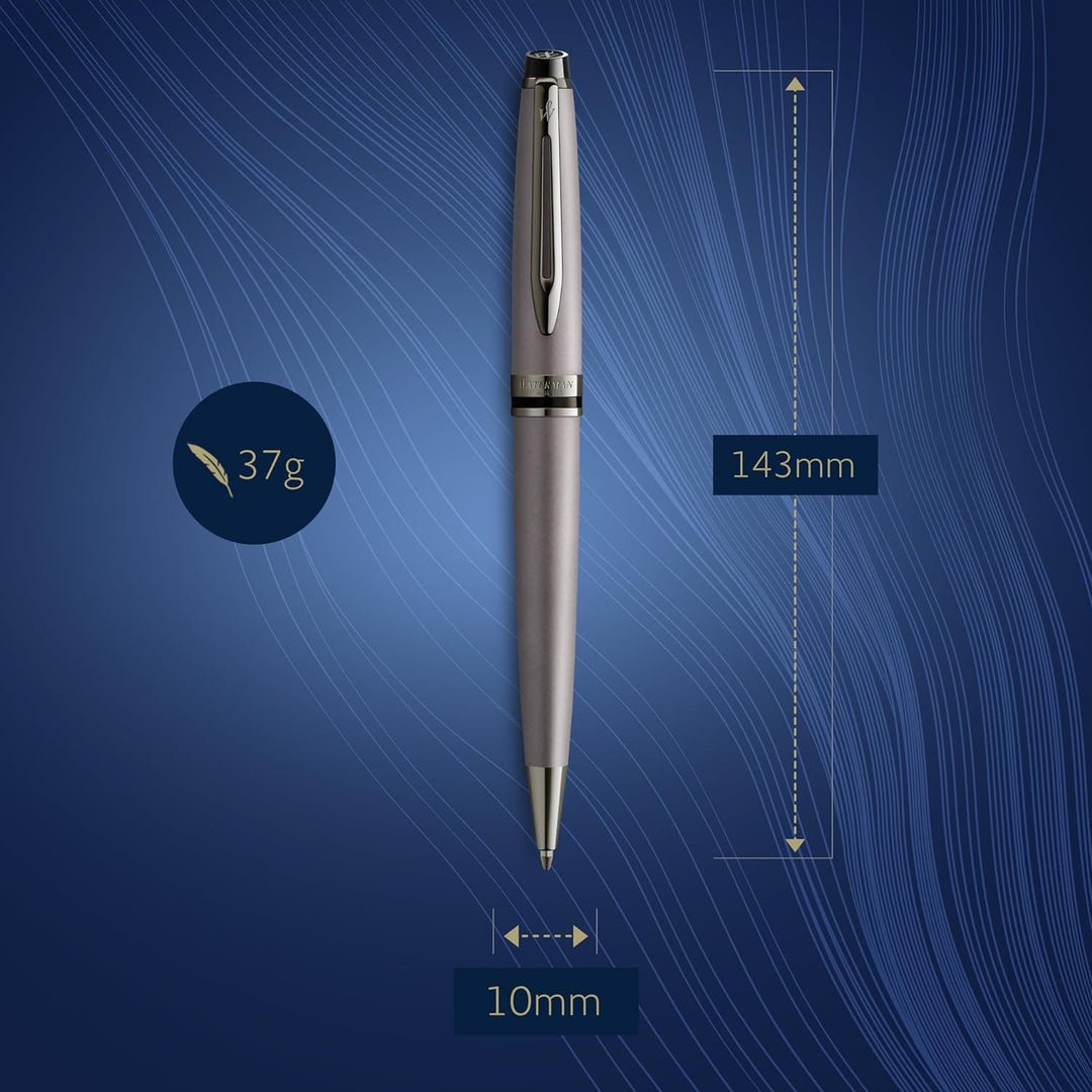 Waterman Expert Kugelschreiber | Silberfarbene Metallic-Lackierung mit Ruthenium-Zierteilen | Mittle