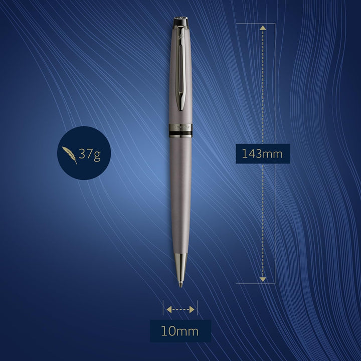 Waterman Expert Kugelschreiber | Silberfarbene Metallic-Lackierung mit Ruthenium-Zierteilen | Mittle