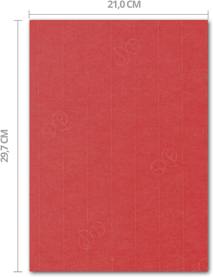 ARTOZ 50x Bastelpapier Bastelkarton - Rot- DIN A4 297 x 210 mm - Edle Egoutteur-Rippung - Hochwertig
