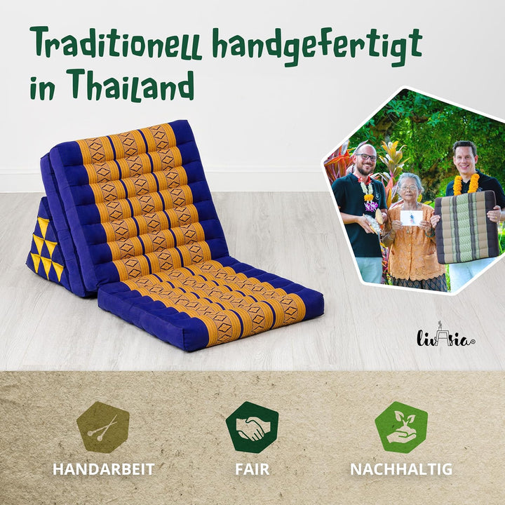 livasia Thaikissen mit 3 Auflagen, Dreieckskissen mit Klappmatratze, Keilkissen Kapok, Rückenkissen