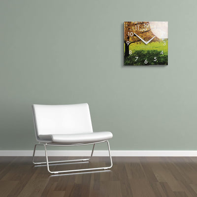 FLEXISTYLE Wanduhr küche Wohnzimmer 30 x 30 cm, aus Glas, mit Direktdruck eckig modern (HERBSTBAUM),