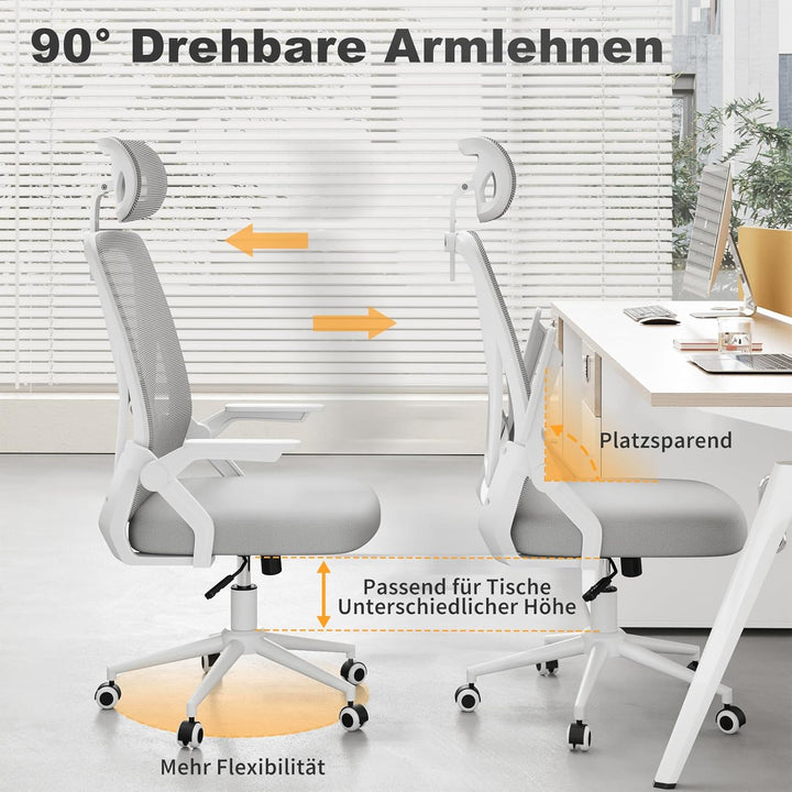 naspaluro Ergonomischer Bürostuhl, Schreibtischstuhl mit 90° Klappbaren Armlehnen, Einzigartige Lend