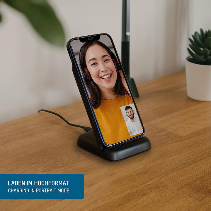 ANSMANN kabelloses Ladegerät 15W Qi-zertifizierter Wireless Charger, 3-Spulen Ladestation (vertikal,