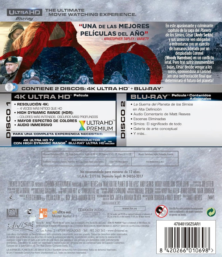 Planet der Affen: Survival [4k Ultra-HD + Blu-Ray] (War for the Planet of the Apes, Spanien Import,