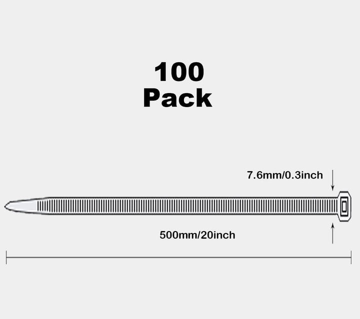 Oksdown 500mm × 7,6mm Breit 100 Stück Stark Kabelbinder mit 55 kg Zugfestigkeit weiss UV-Beständig G