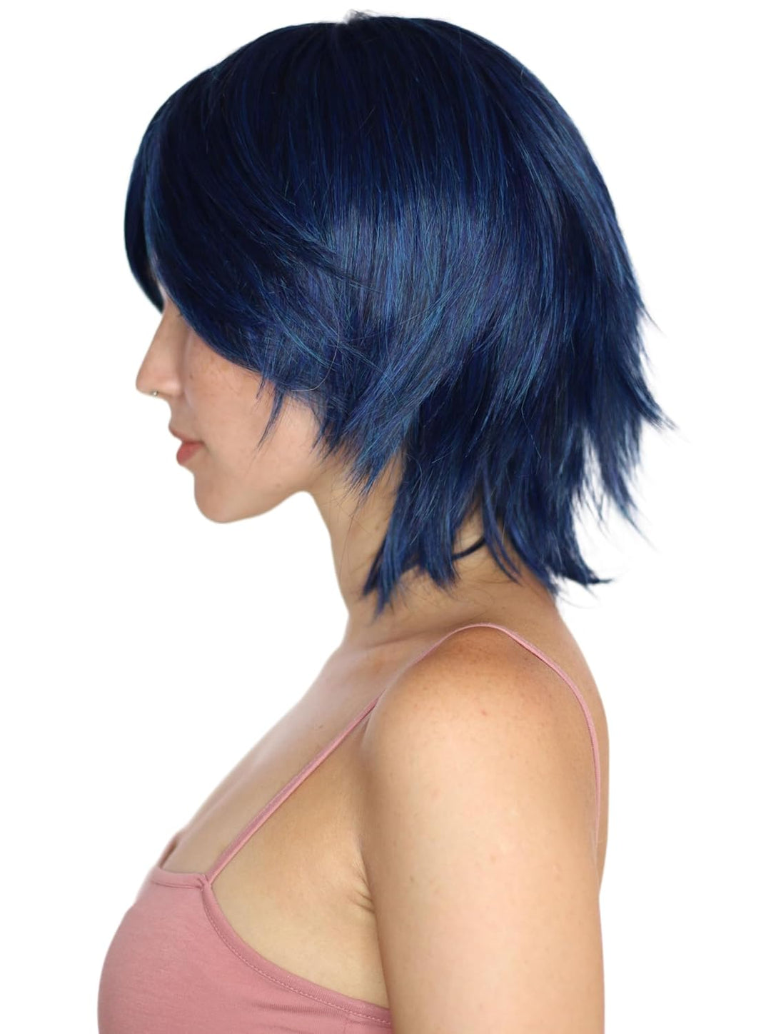 Prettyland blau-schwarz kurze Mittel-lange Perücke mit Pony Gestuft fransig Damen & Herren natürlich