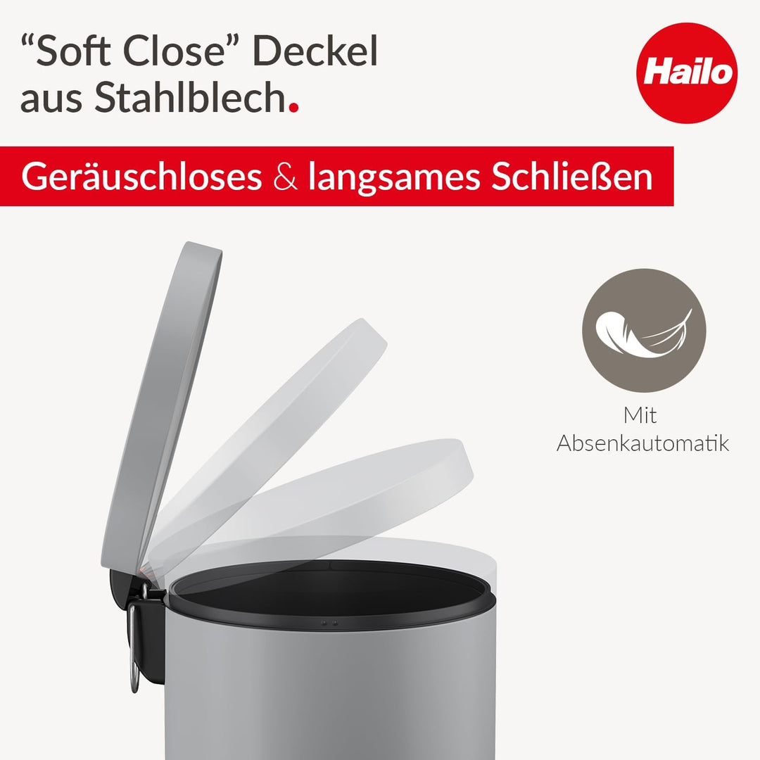 Hailo Selekta runder Tretmülleimer mit Soft Close Deckel - 30L Fassungsvermögen - herausnehmbarer In