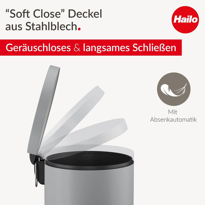 Hailo Selekta runder Tretmülleimer mit Soft Close Deckel - 30L Fassungsvermögen - herausnehmbarer In