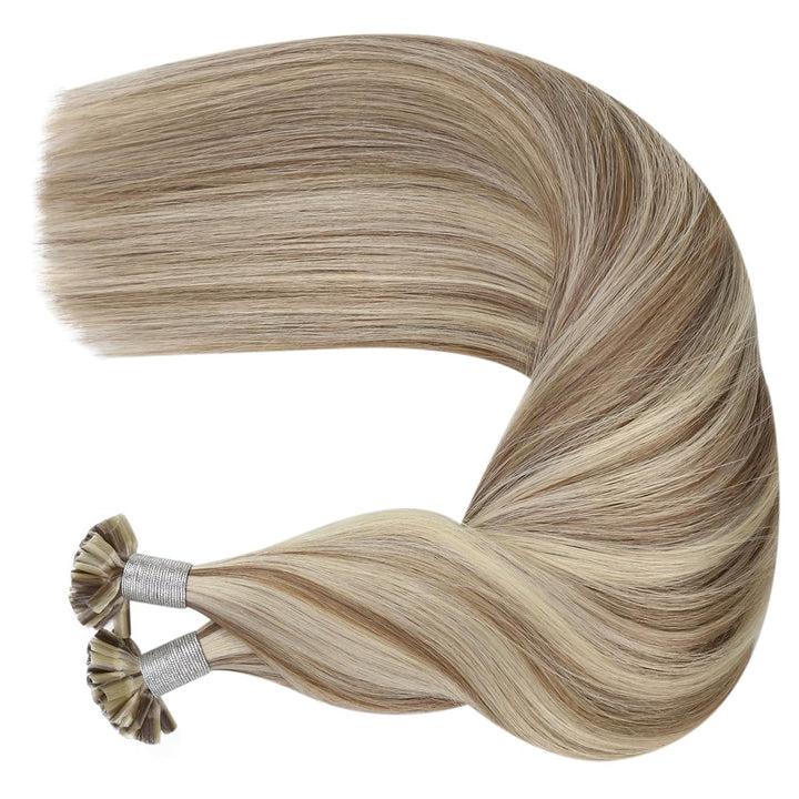 Moresoo Echthaar Bondings Extensions 60 cm Blond Gesträhnt Remy U Tip Keratin Extension Echthaar Hel