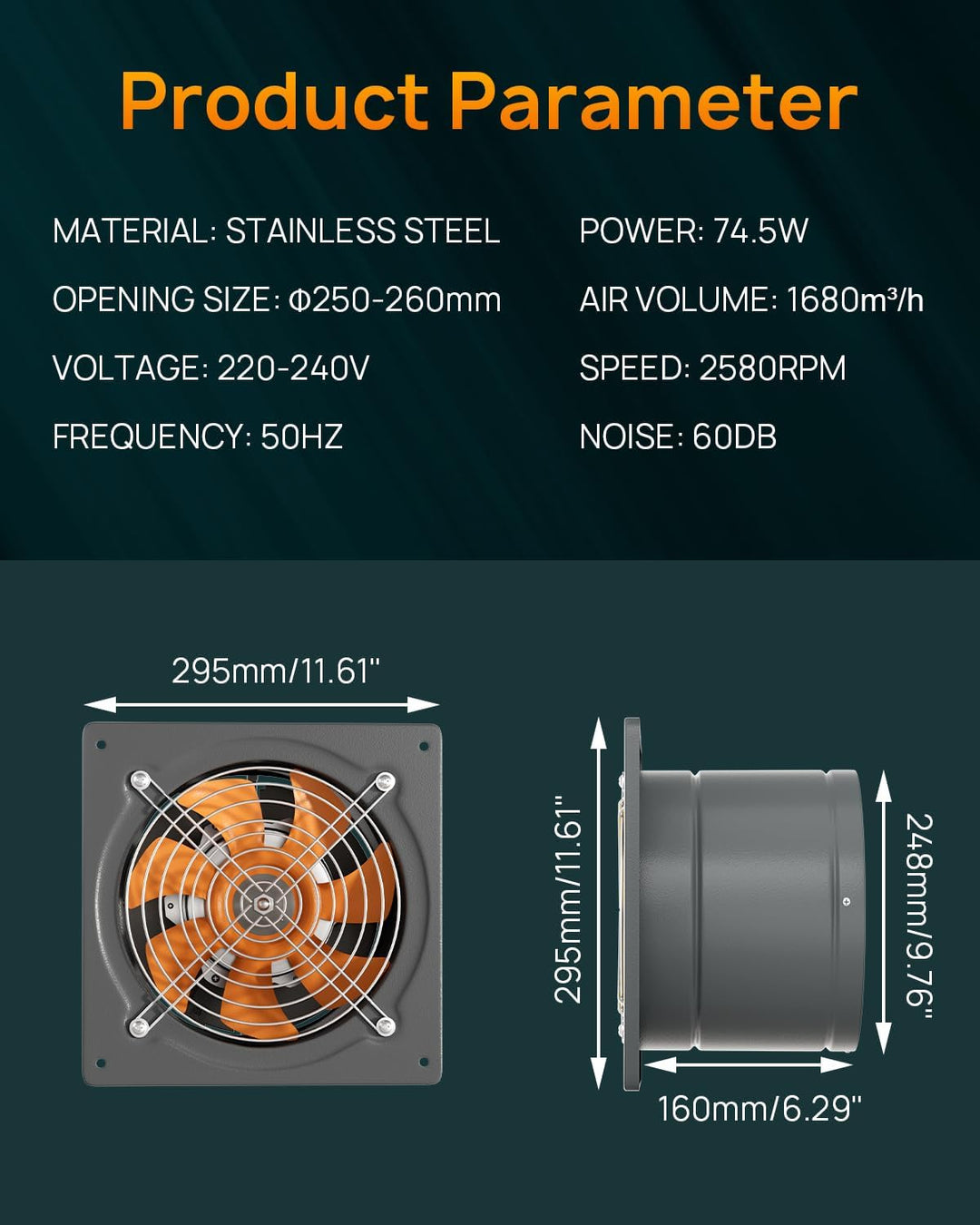HG Power 250mm Abluftventilator 1680m³/h Badlüfter Leiser mit Rücklaufklappe Leistungsstarke Wandven