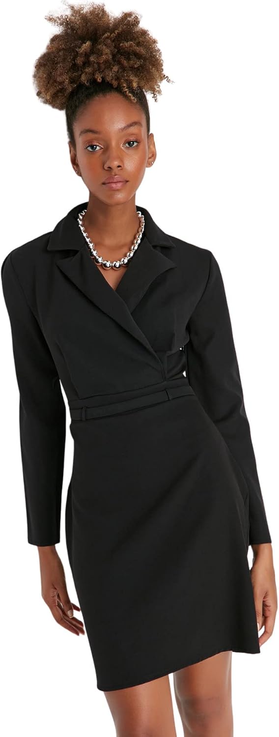 TRENDYOL Damen Woman Mini Bodycon Karrée-Ausschnitt Webstoff Kleid, Schwarz